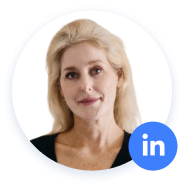 Foto de perfil de mulher com ícone do LinkedIn.